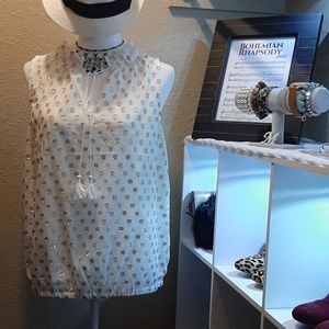 White & gold sheer sleeveless blouse
